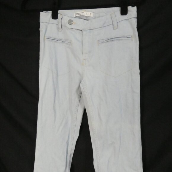 ZARA BASIC - Z1975 Denim | size 4 | Light Blue Flared Pants With Raw Hem - Picture 6 of 16